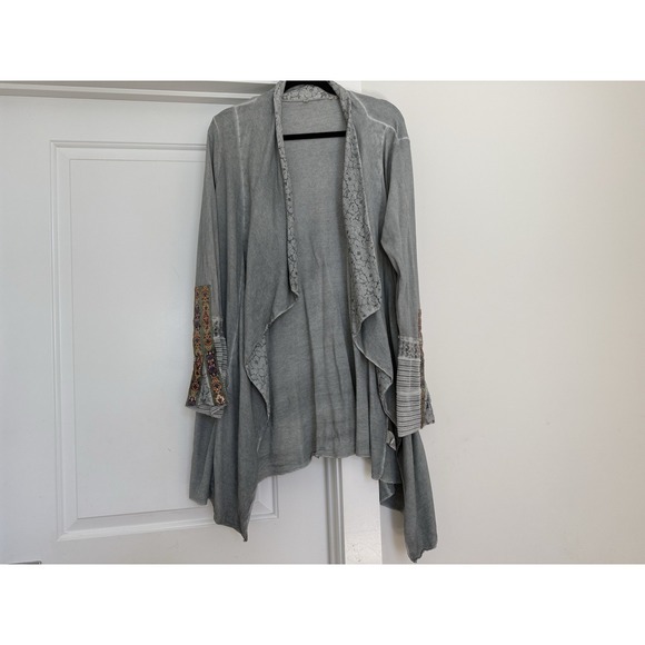 Soft Surroundings Sweaters - Soft Surroundings Cadence Thermal‎ Cardigan Petite  Embroidered  Gray Waffle